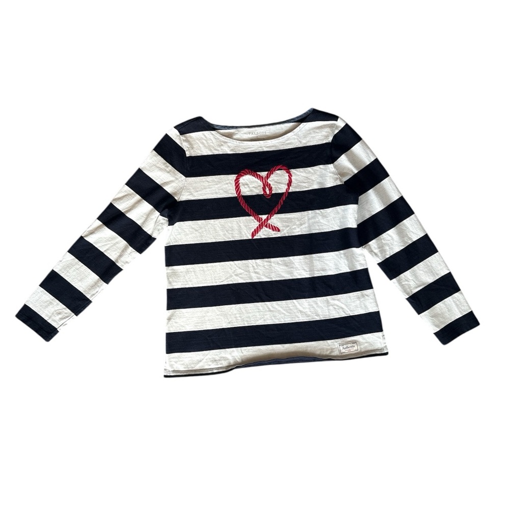 Talbots EUC Blue & White Long Sleeve Nautical Heart 100% Cotton Tee, Women’s M